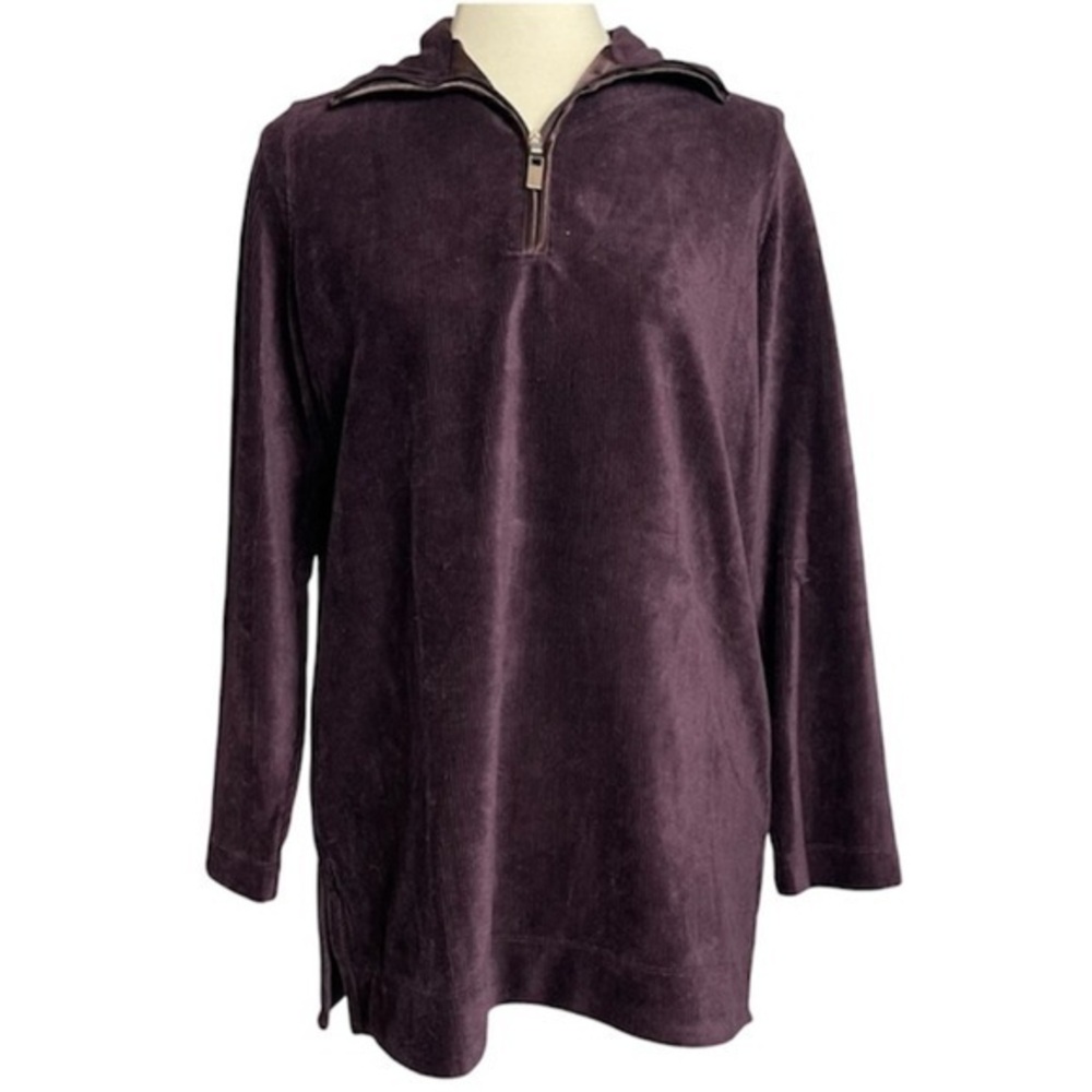 NWT Liz Claiborne Plum Purple Velvet Velour Ribbed 1/2 Zip Pullover - Size Small